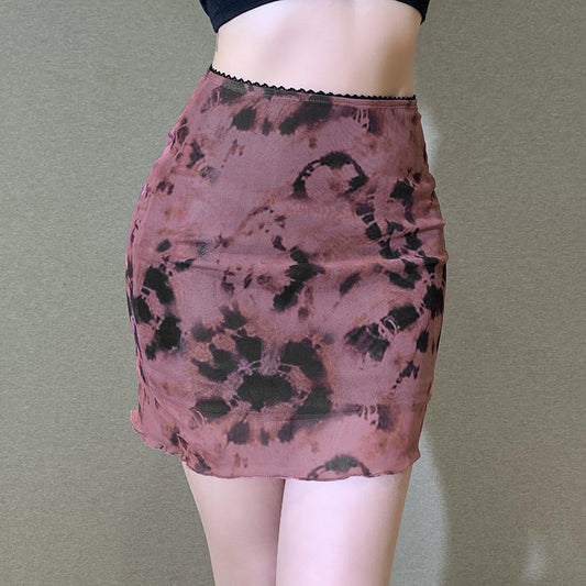 Split Mesh Print Skirt