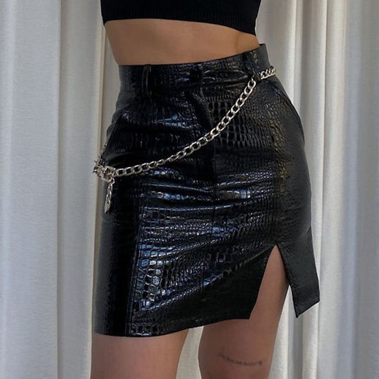 Side Slit Belt Hip Skirt