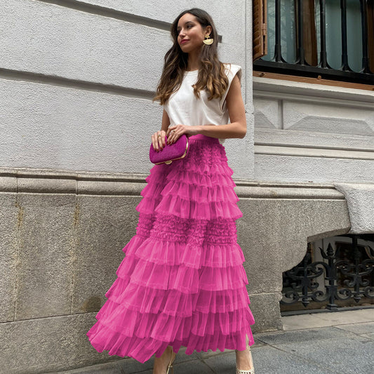 Ruffle A Line Long Skirt