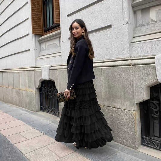 Ruffle A Line Long Skirt