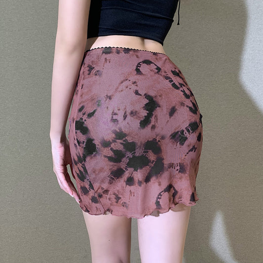 Split Mesh Print Skirt